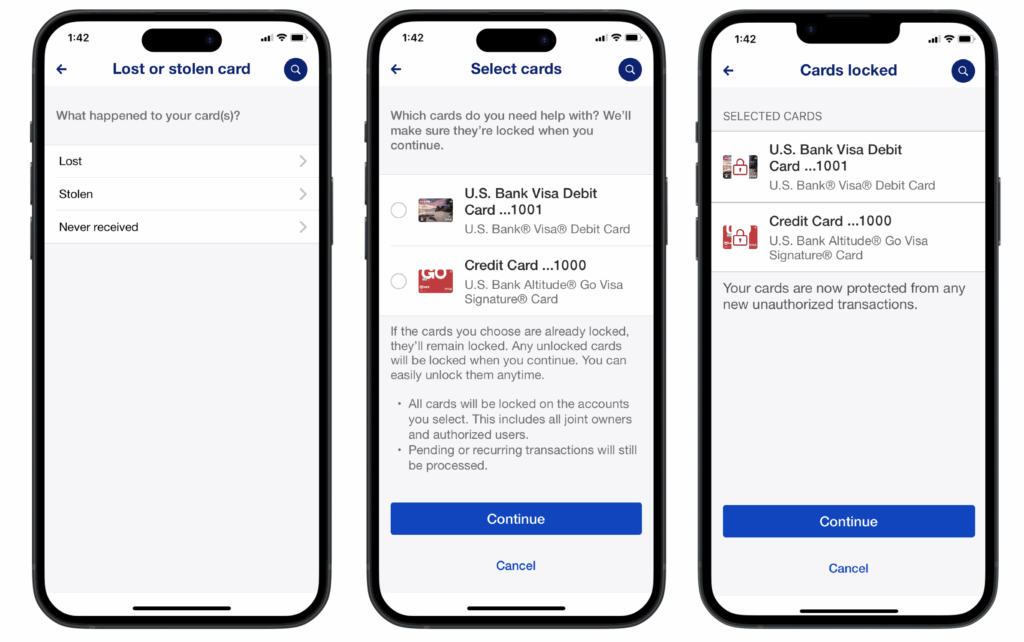 Reason, card selection and lock screens on native iOS