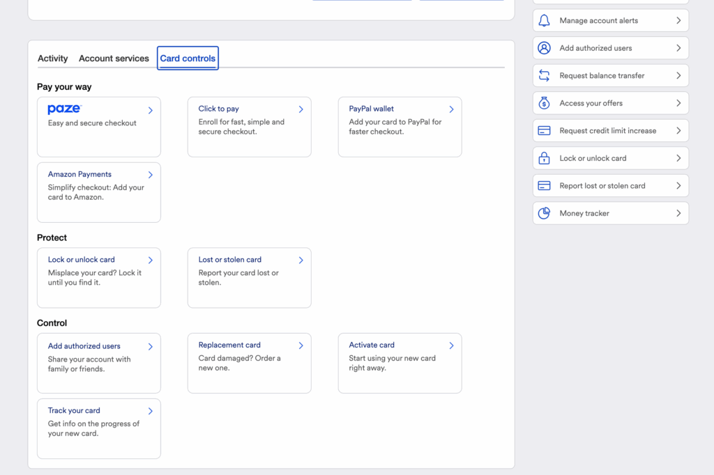 Account dashboard for online banking