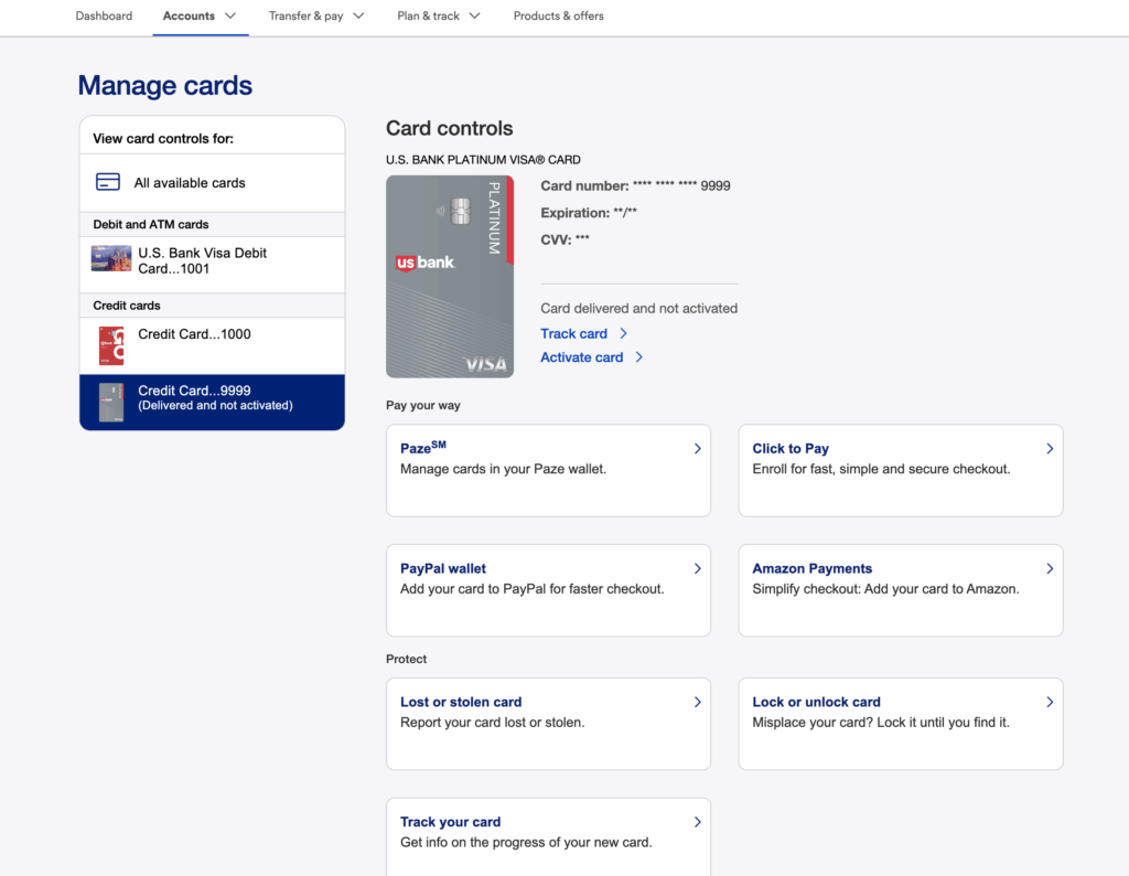 New Manage cards screen