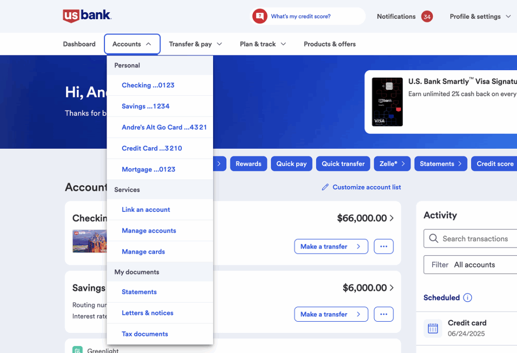 Accounts section of global navigation 