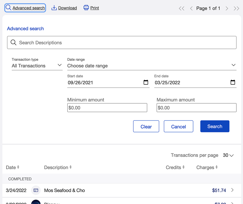 Legacy transaction search interface