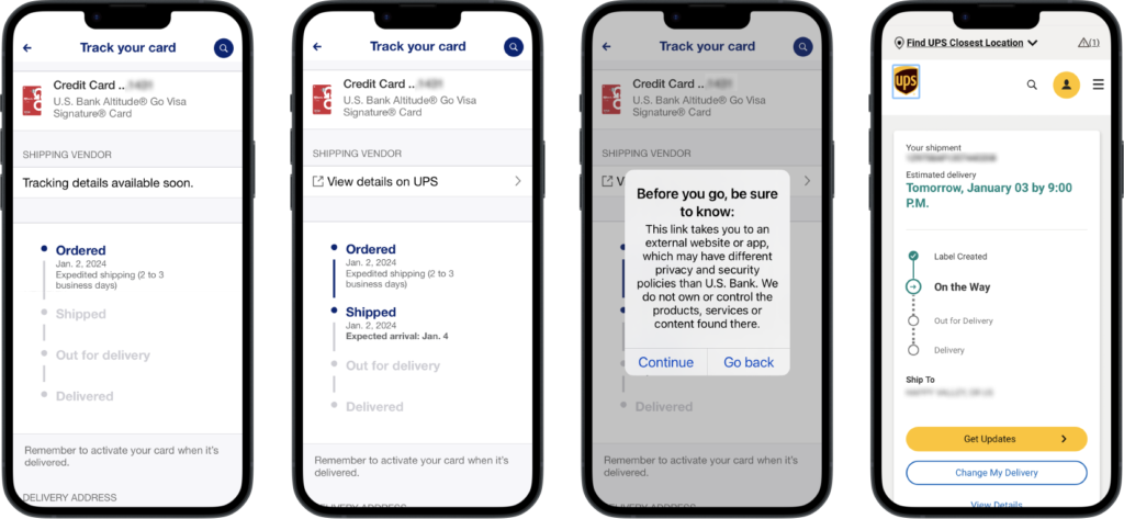 Track your card on mobile native: Ordered and shipped steps